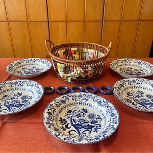 Vintage Blue Onion Pattern Ceramic Dinnerware Set (5pcs)